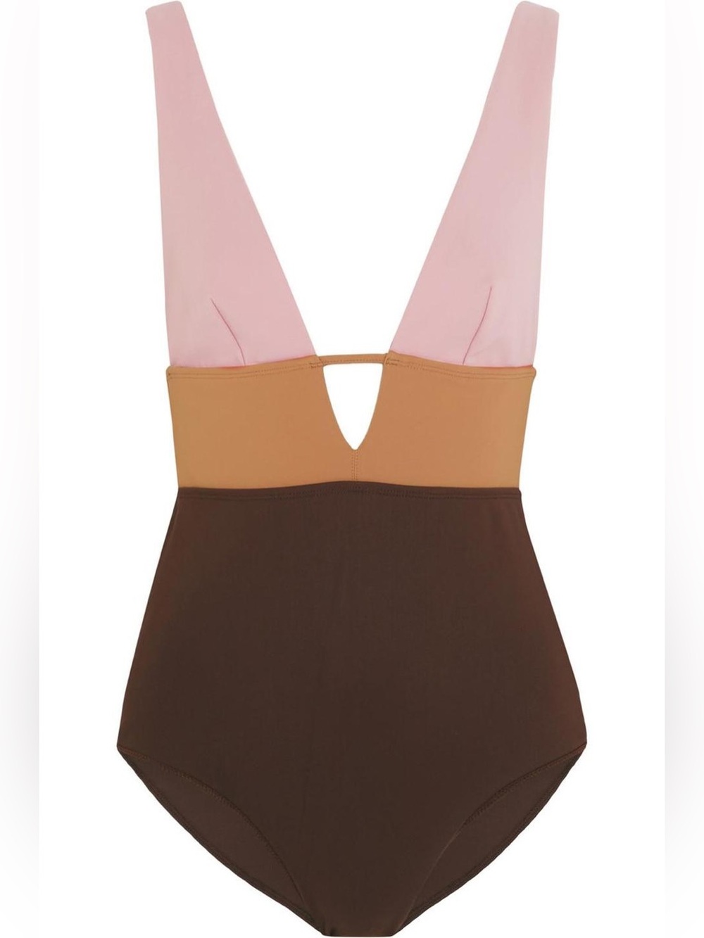 Retro Colorblock Plunge One-Piece Swimsuit tan vacation